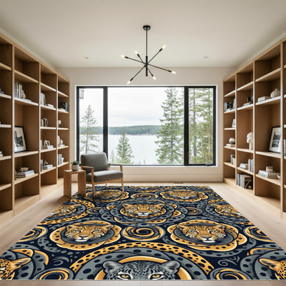 Golden Jaguar Rosette Swirls Rug