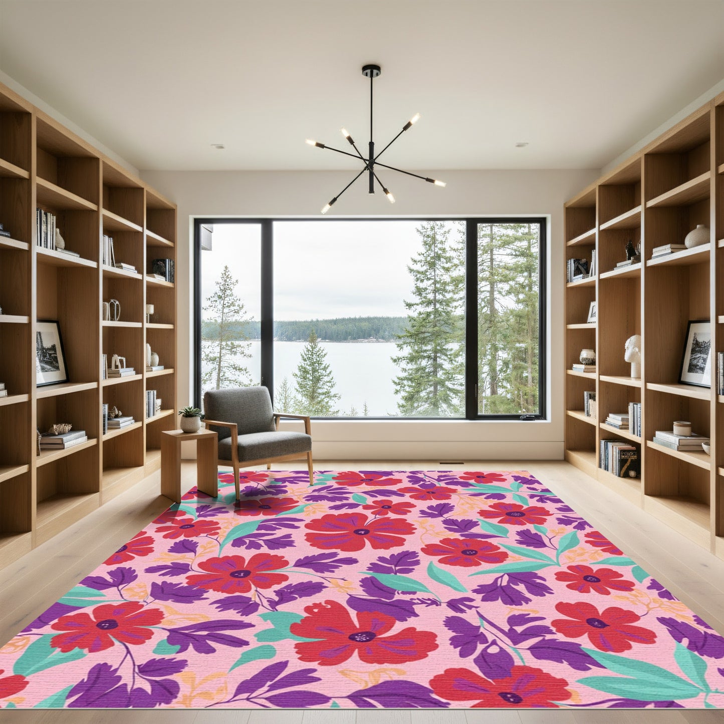 Vibrant Crimson Floral Garden Blend Rug