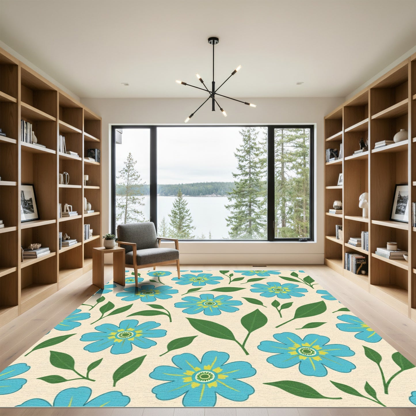 Serene Blue Floral Foliage Repeat Rug