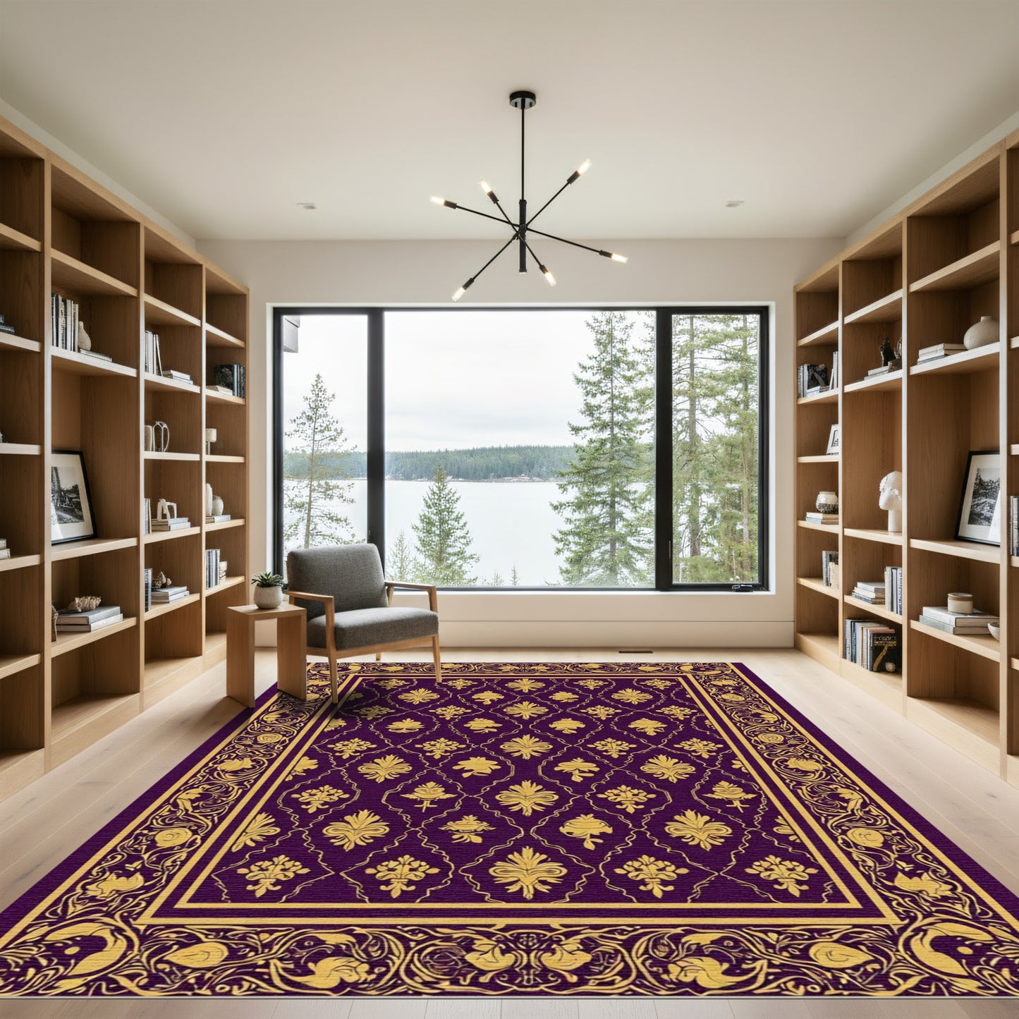 Regal Plum Gold Damask Border Rug