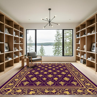Regal Plum Gold Damask Border Rug