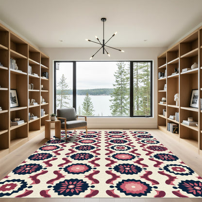 Crimson Navy Floral Medallion Stripe Rug