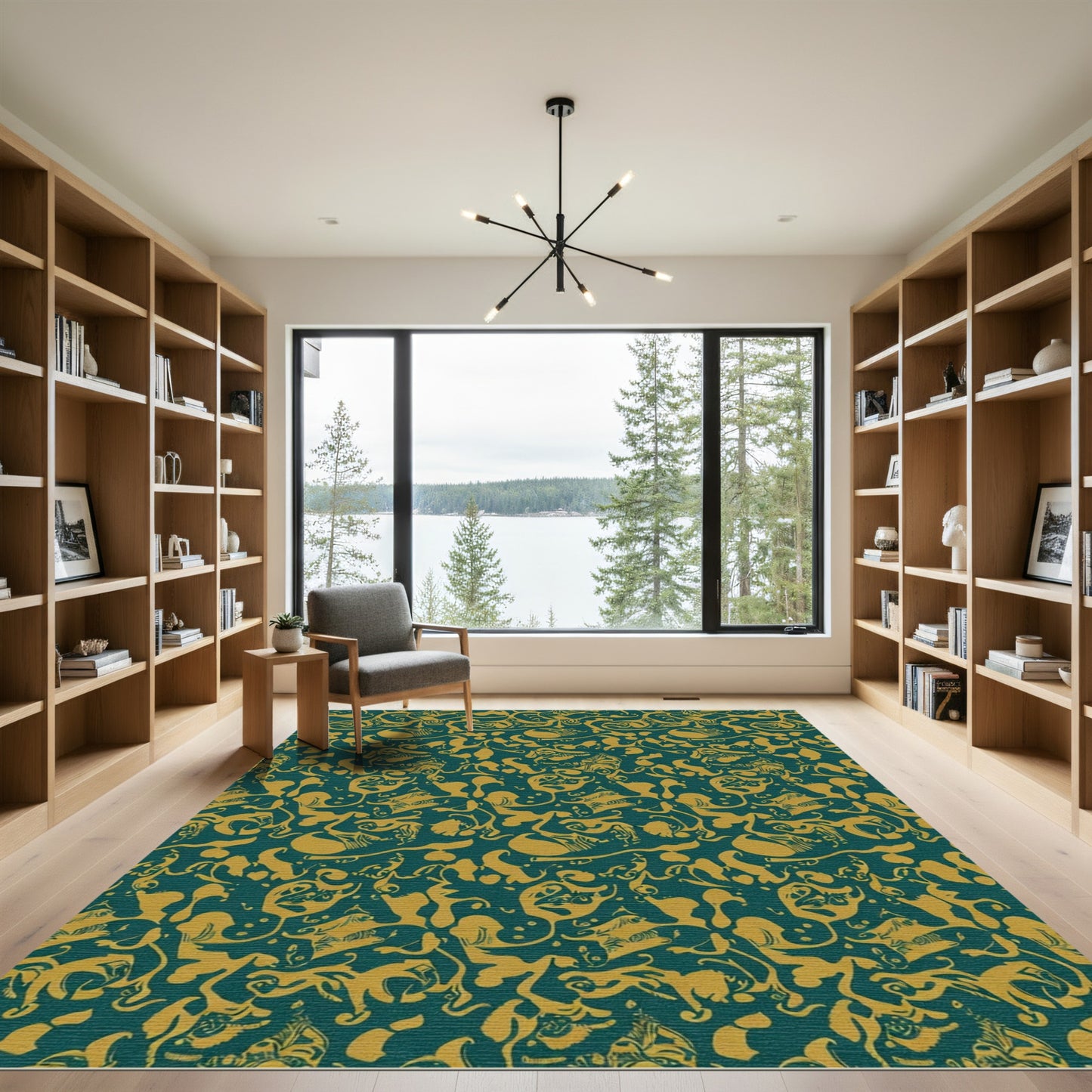 Teal Gold Abstract Swirl Animal Rug