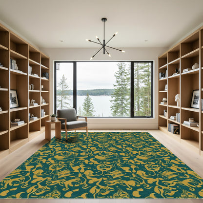 Teal Gold Abstract Swirl Animal Rug