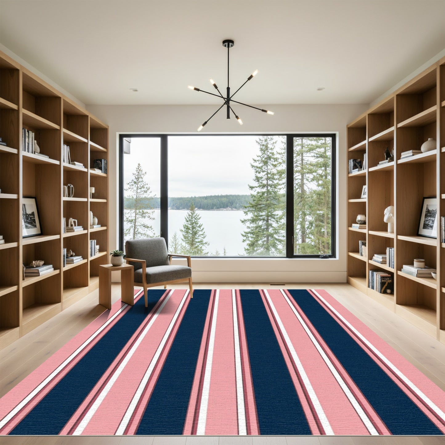 Navy Pink White Vertical Stripe Rug