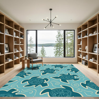 Teal Turtle Swirl Ocean Aquatic Rug