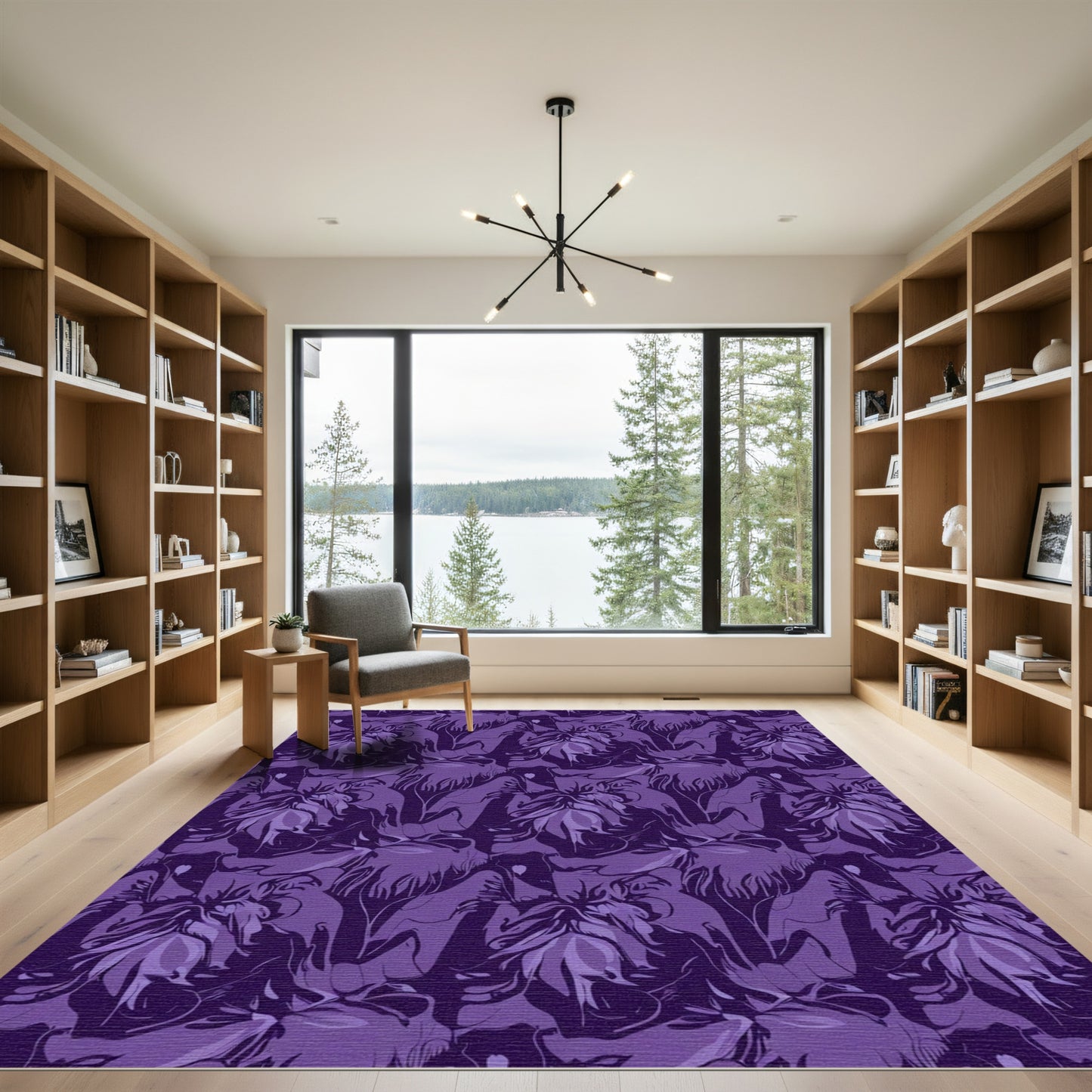 Deep Purple Abstract Floral Harmony Rug