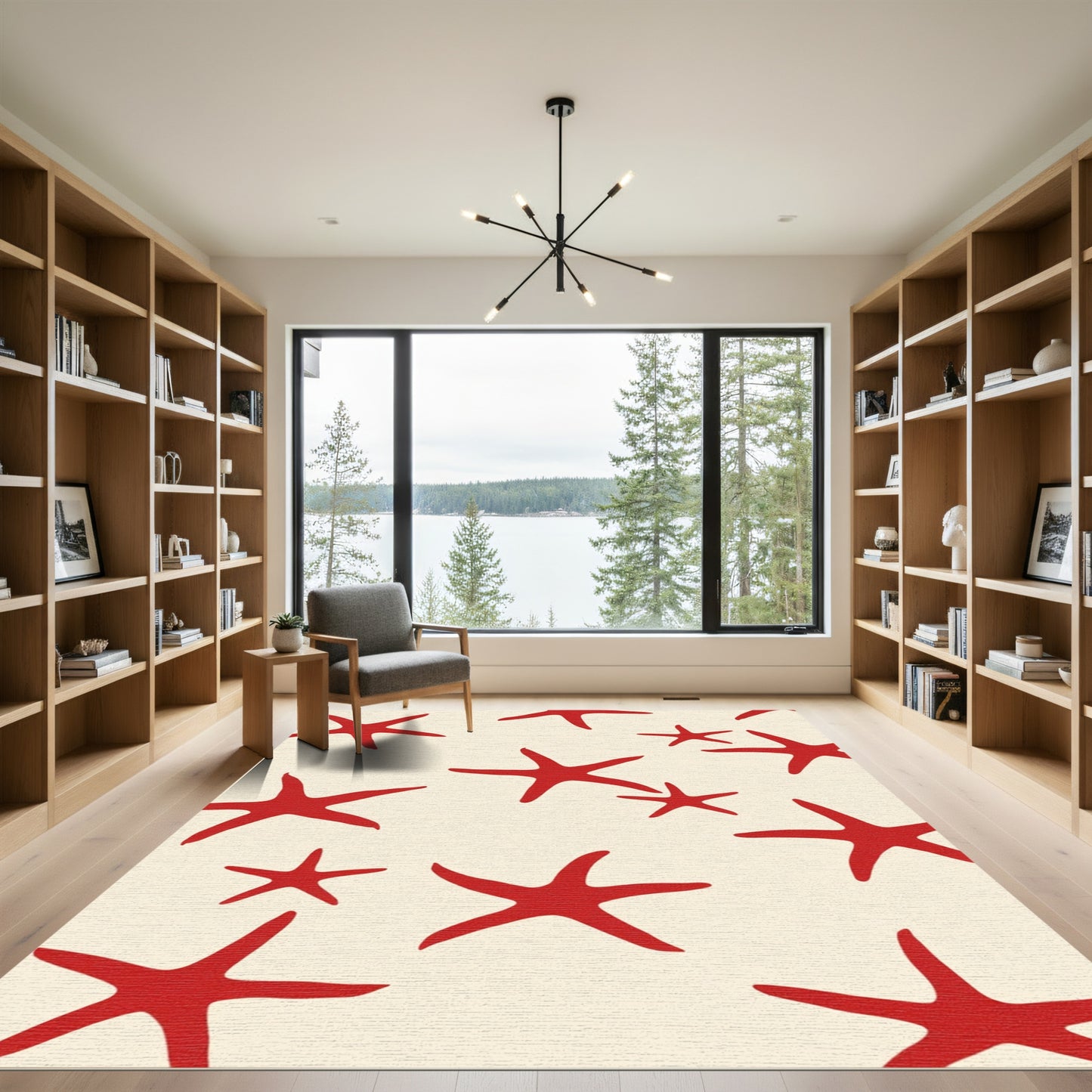 Red Starfish Cream Field Scattered Rug
