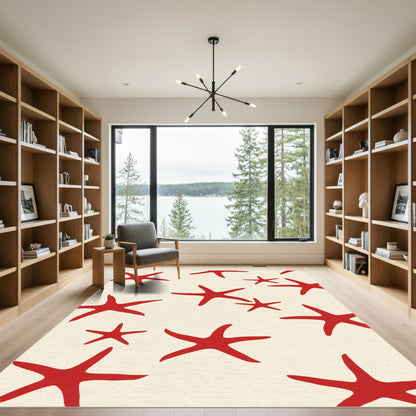 Red Starfish Cream Field Scattered Rug