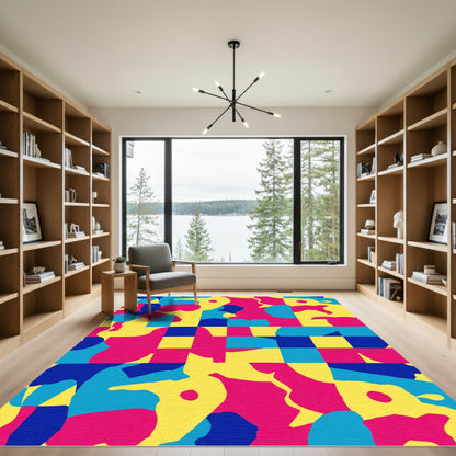 Modern Yellow Blue Pink Abstract Shapes Rug