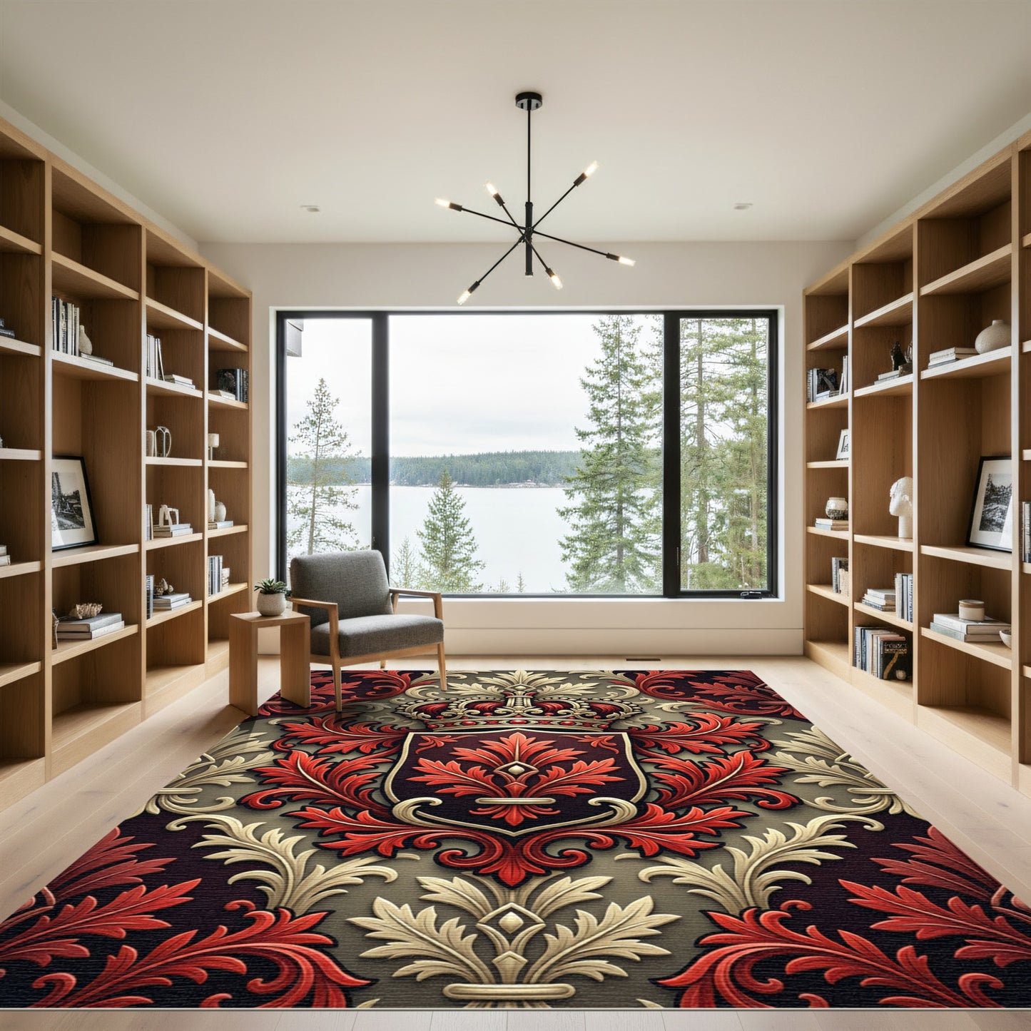 Regal Crimson and Gold Crest Rug
