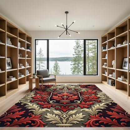 Regal Crimson and Gold Crest Rug