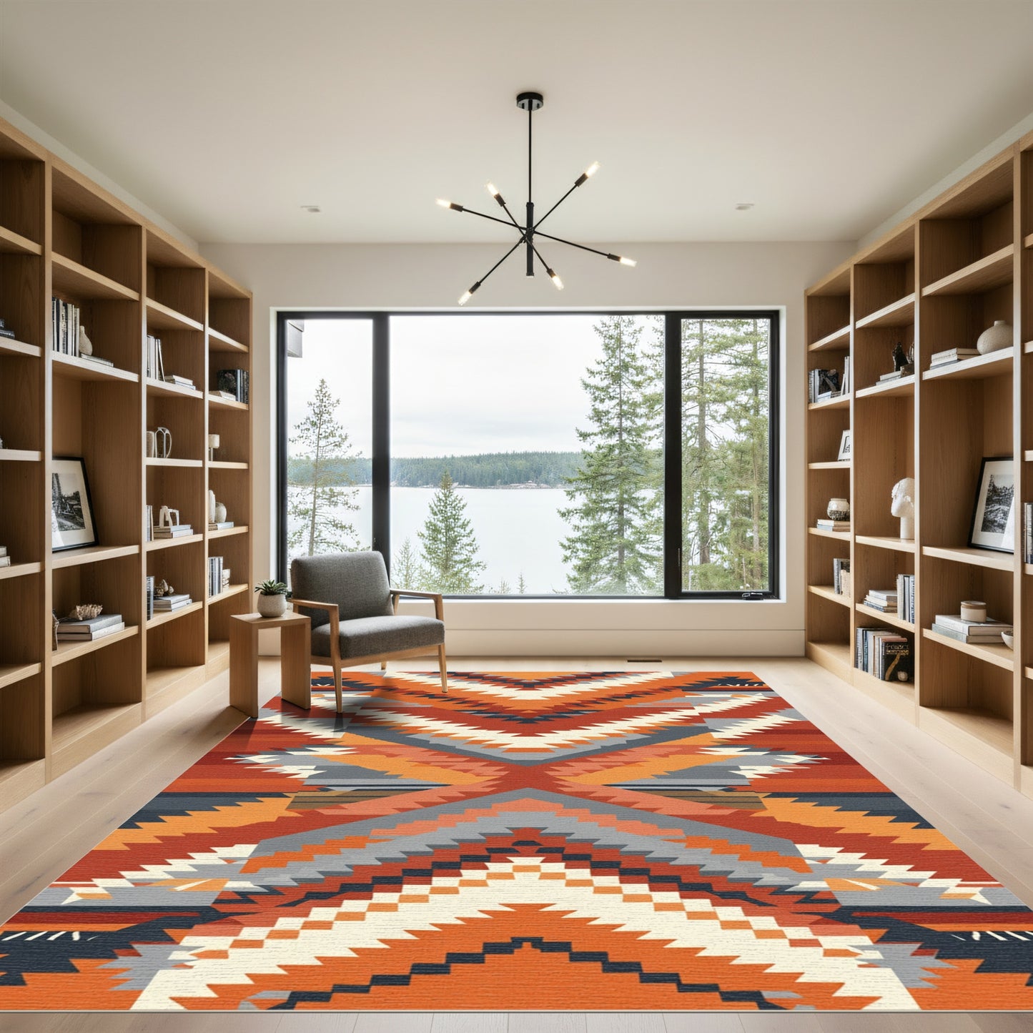 Terracotta Ochre Abstract Staircase Rug