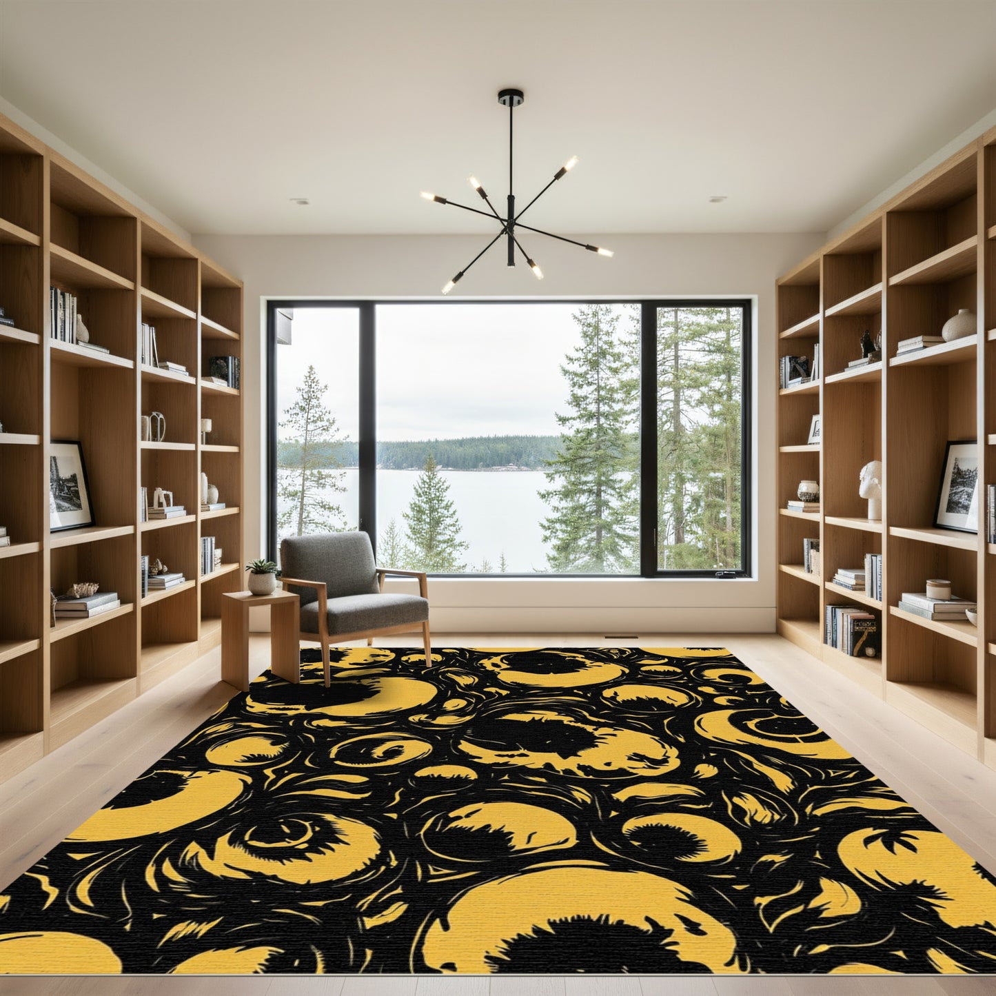 Abstract Orbs Black Yellow Swirl Rug