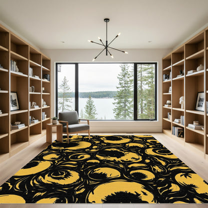 Abstract Orbs Black Yellow Swirl Rug