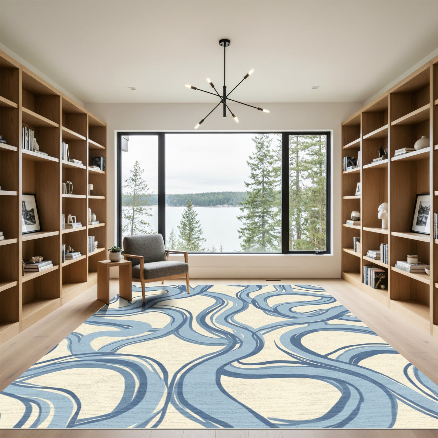 Pale Blue Swirl Abstract Stream Rug