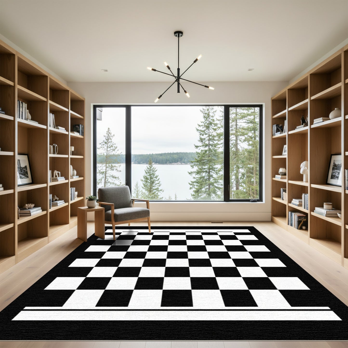 Bold Black White Checkerboard Squares Rug
