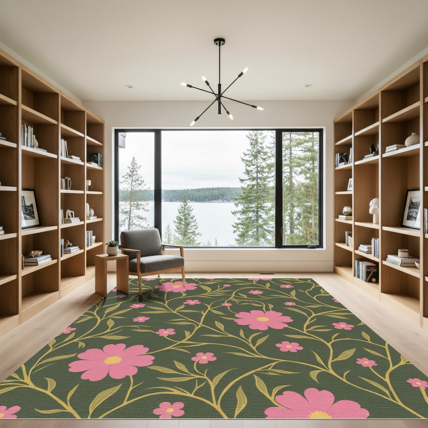 Pink Floral Vine Artwork Rug