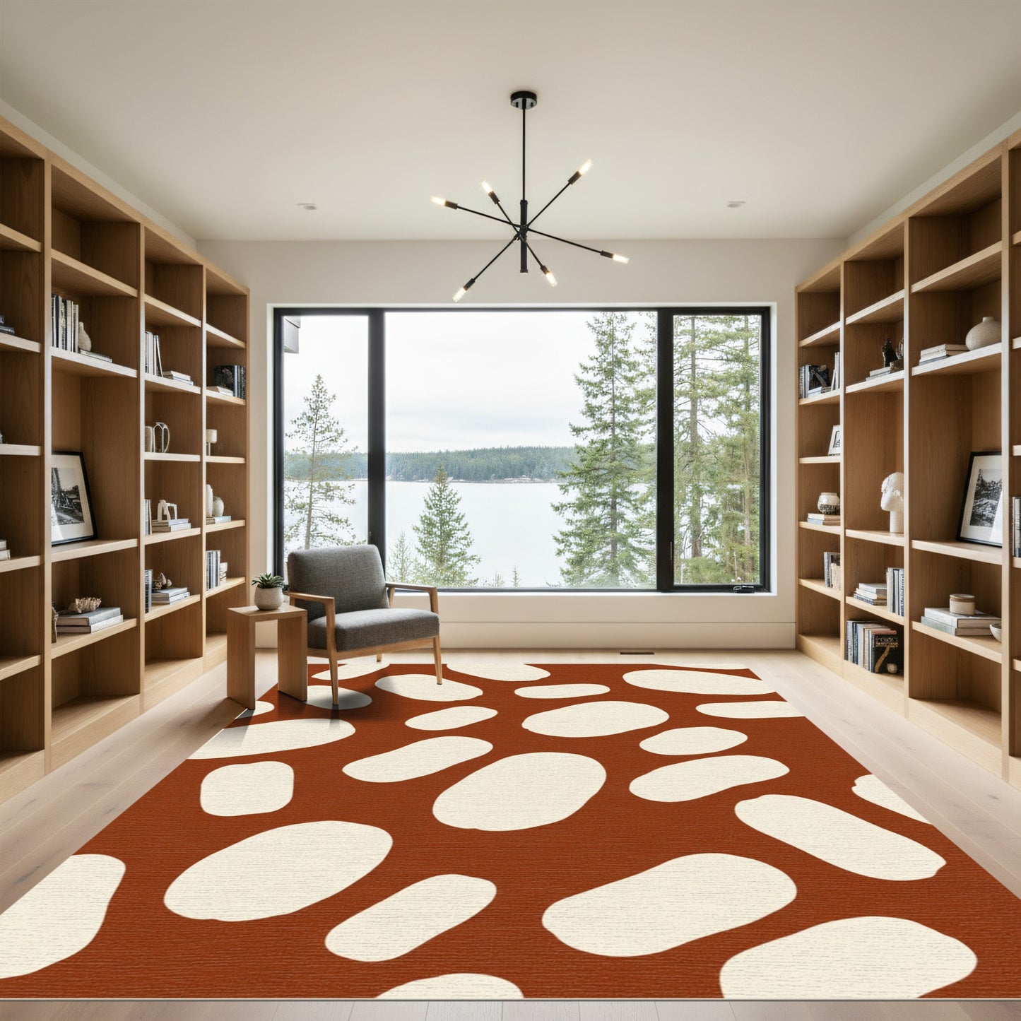 Terracotta Cream Abstract Blob Composition Rug