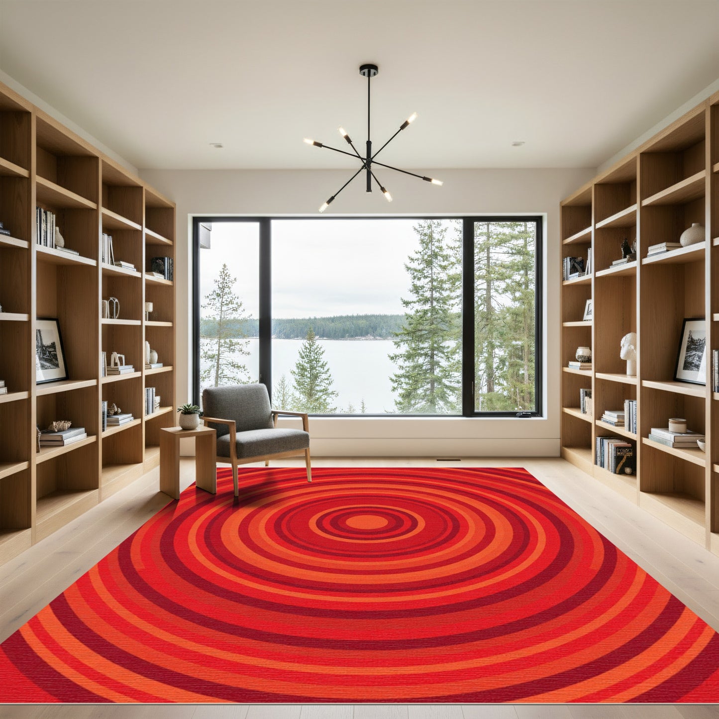 Crimson concentric circles gradient Rug