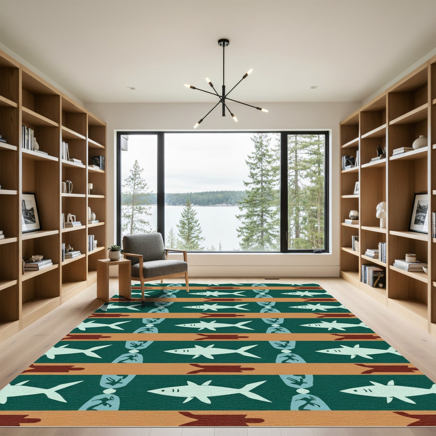 Teal Orange Shark Turtle Stripes Rug