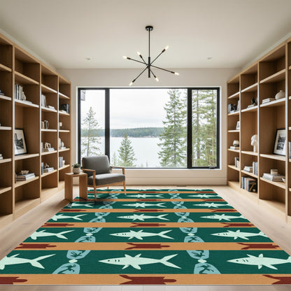 Teal Orange Shark Turtle Stripes Rug