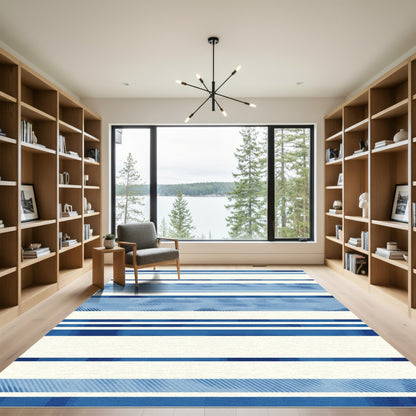 Blue White Gradient Striped Rug