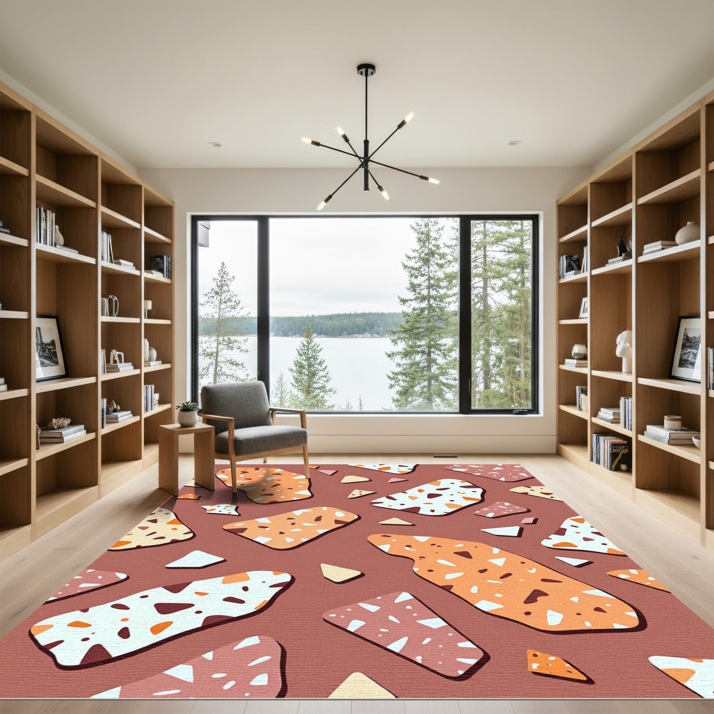 Modern Terracotta and Cream Terrazzo Abstract Rug