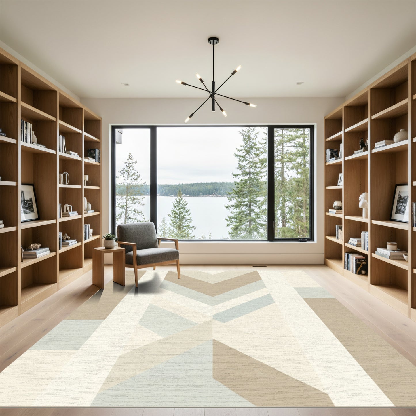 Neutral Tone Geometric Chevron Rug