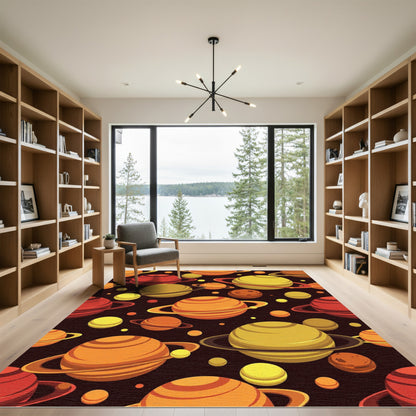 Fiery Orange Solar System Spheres Rug