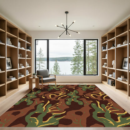 Earthy Camouflage Abstract Woodland Shapes Rug