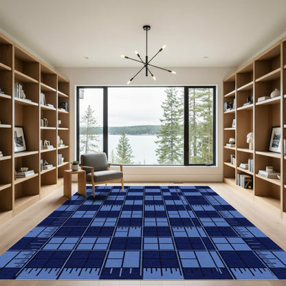 Deep Blue Ruler Grid Composition Rug