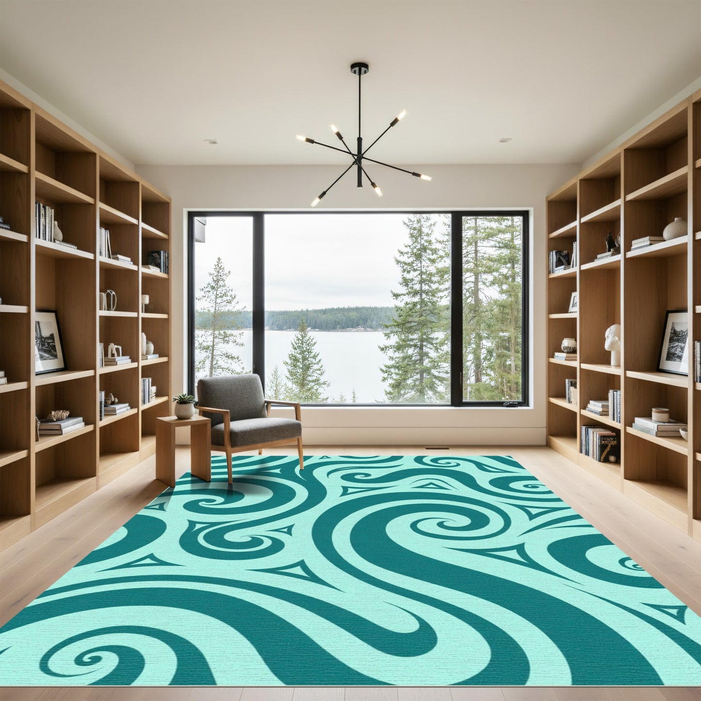 Teal Swirl Tribal Triangle Rug