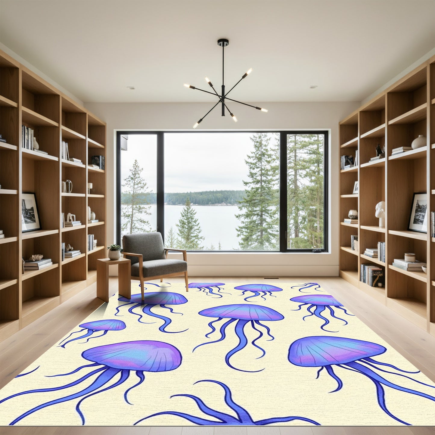 Blue Purple Jellyfish Swirl Repeating Pattern Rug