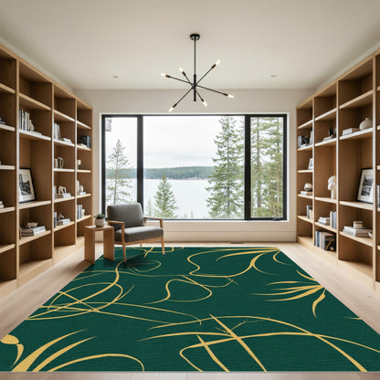 Golden Swirls Deep Emerald Vines Rug