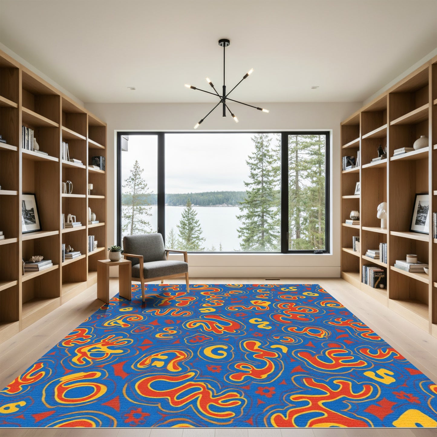 Bold Blue Orange Swirling Abstract Forms Rug