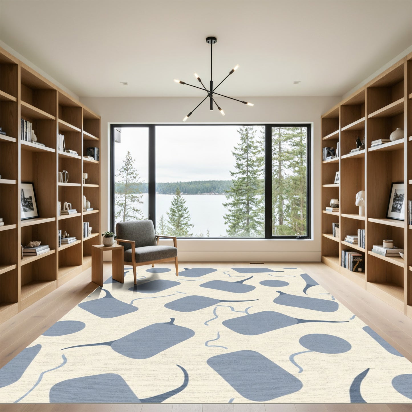 Soft Blue Abstract Whimsical Shapes Rug