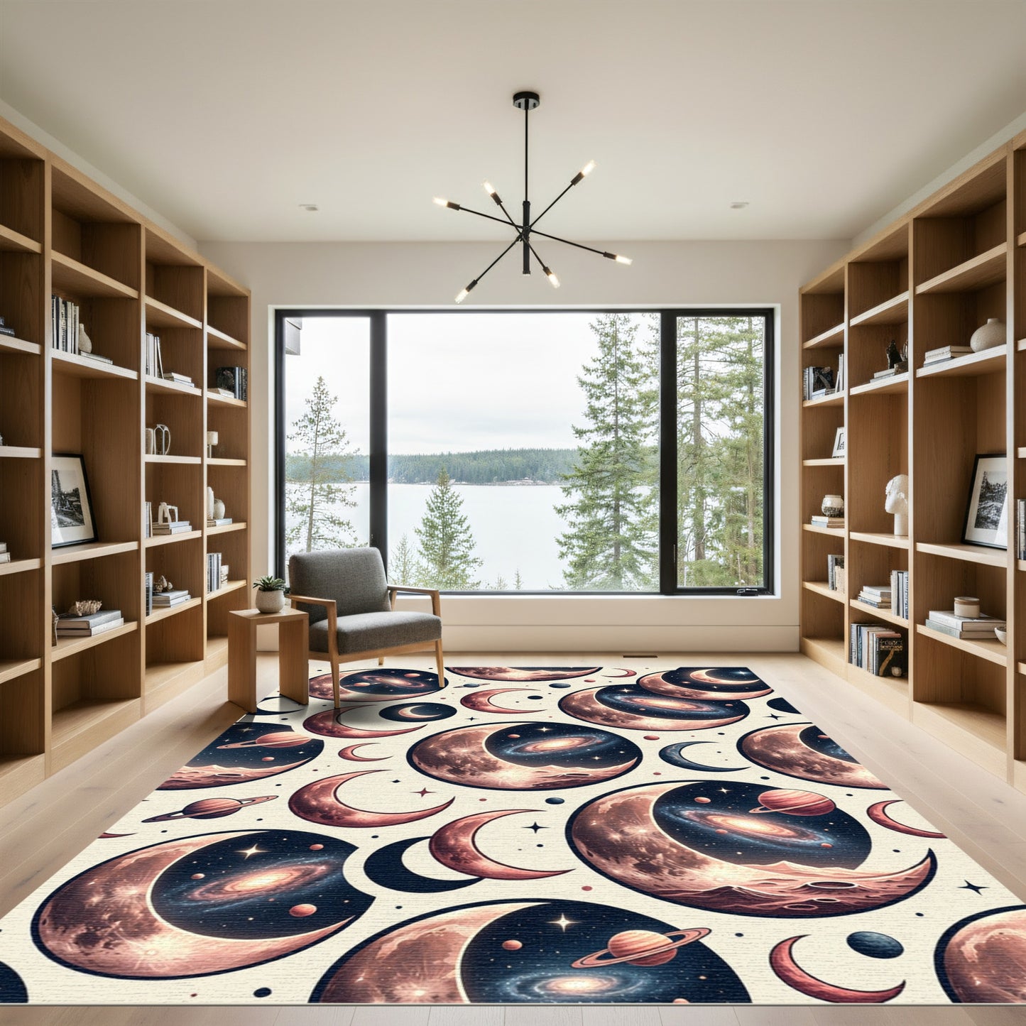 Celestial Moon and Galaxy Cosmic Composition Rug