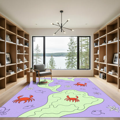 Lavender Orange Crab Sea Life Medley Rug