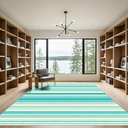 Ocean Blue Cream Striped Harmony Rug
