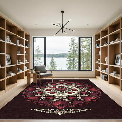 Crimson Heart Floral Medallion Illustration Rug