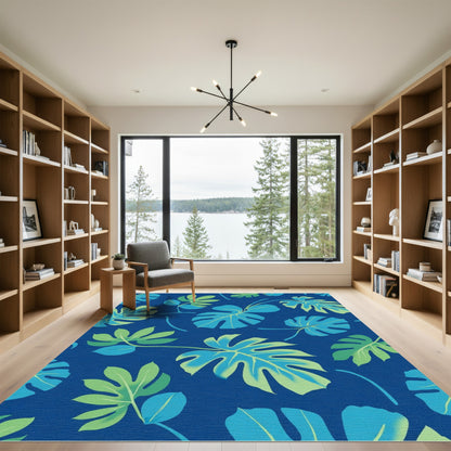 Tropical Blue Green Leaf Arrangement Rug
