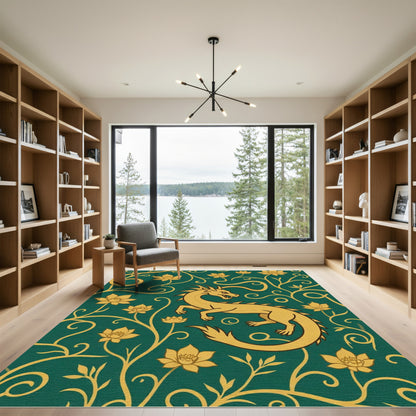 Golden Dragon Emerald Floral Swirl Rug