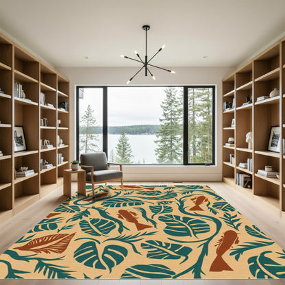 Brown Fish Teal Foliage Tropical Rug