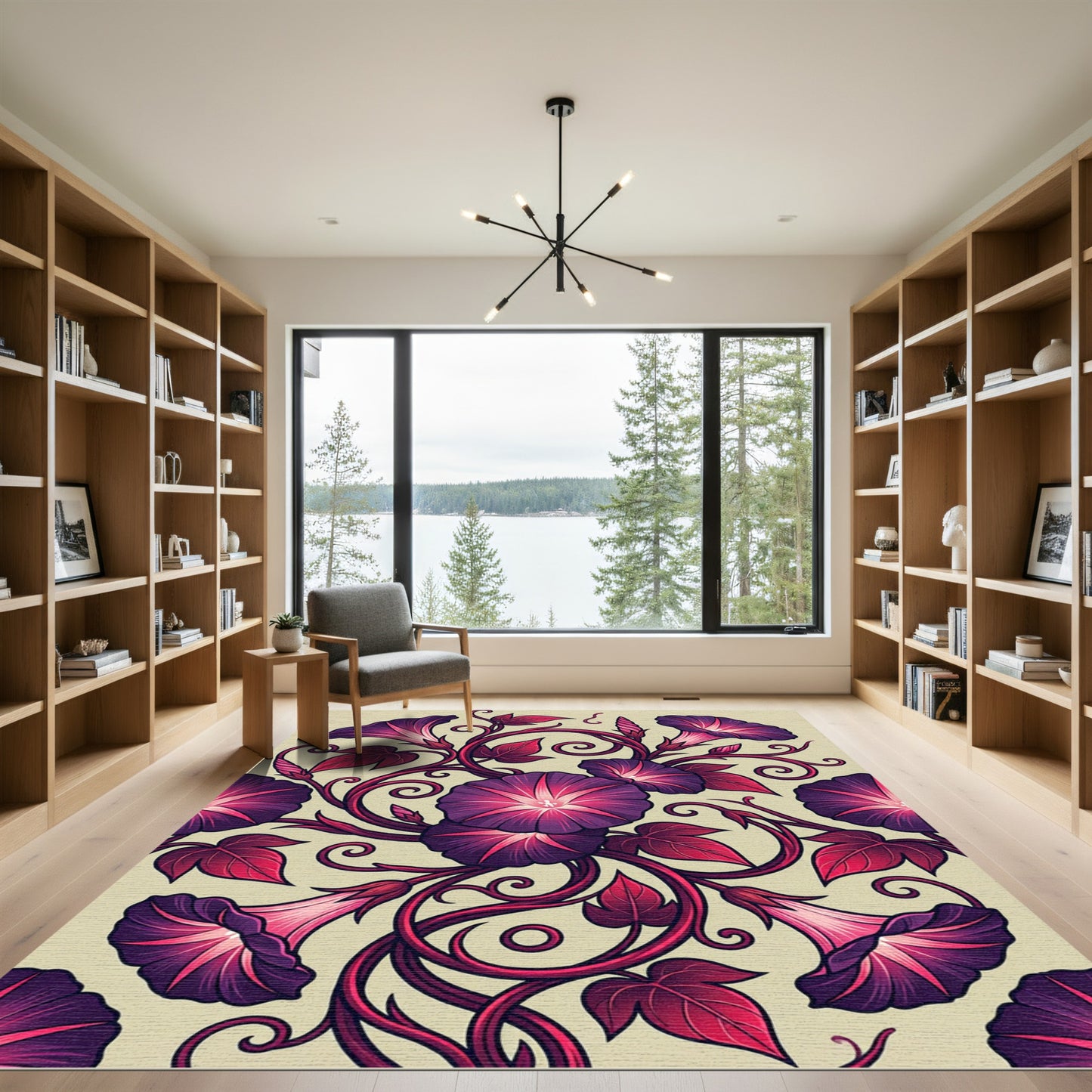 Vibrant Magenta Morning Glory Botanical Rug