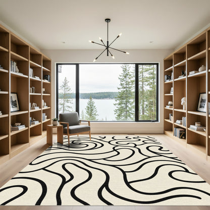 Cream Black Intertwined Swirls Rug
