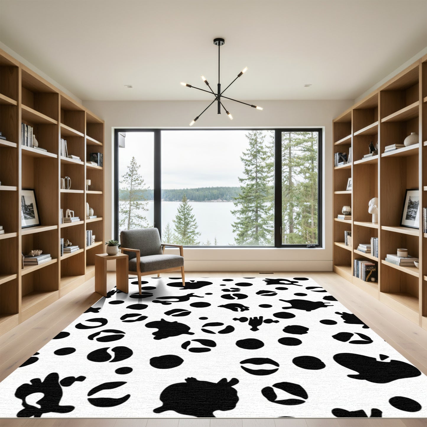 Black White Irregular Spots Scattered Rug