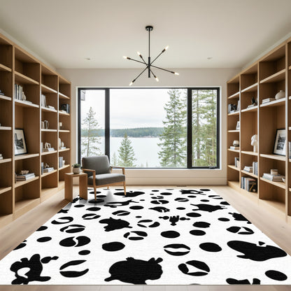 Black White Irregular Spots Scattered Rug