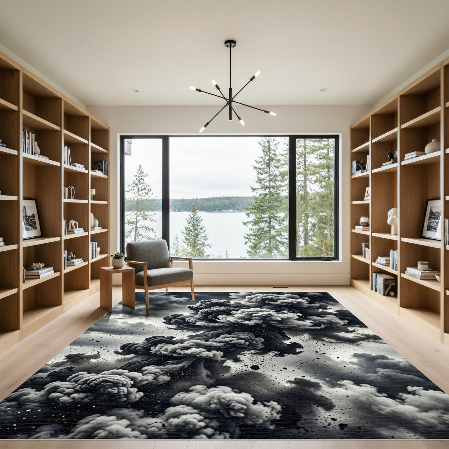Dramatic Gray Explosion Cloud Collage Rug