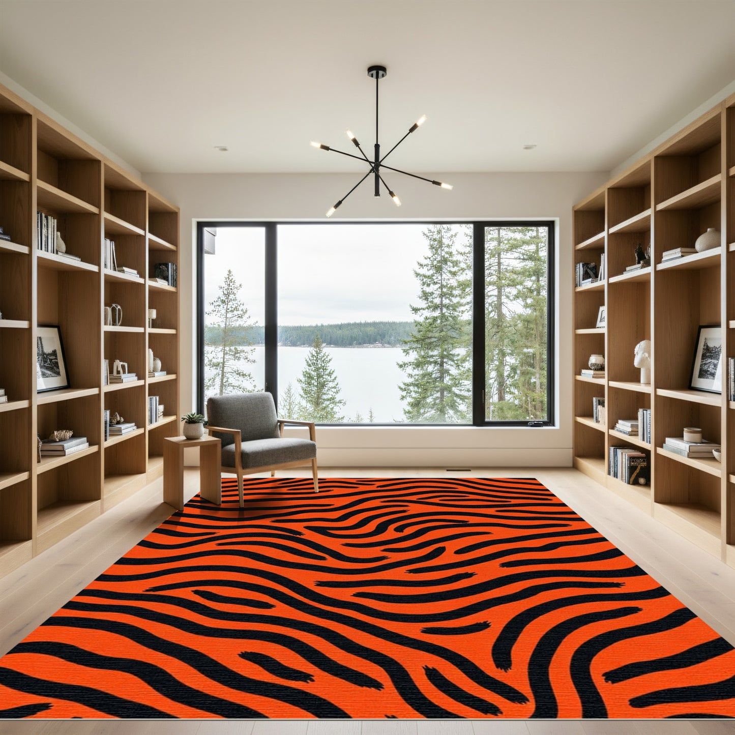 Bold Orange Black Animal Print Stripes Rug